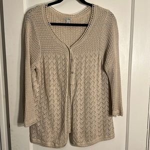 LL bean Womens  cable knit cotton cardigan sweater large beige- lightweight